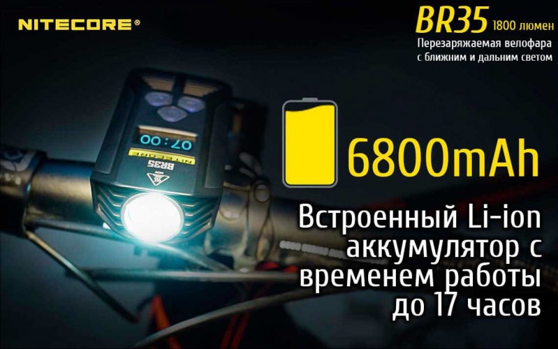 Фонарь-велофара Nitecore BR35 17189 Свет - Холодный | 1800 lm 176 м