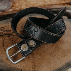 Ремень брючный Пергама Медведь из натуральной кожи Чёрный