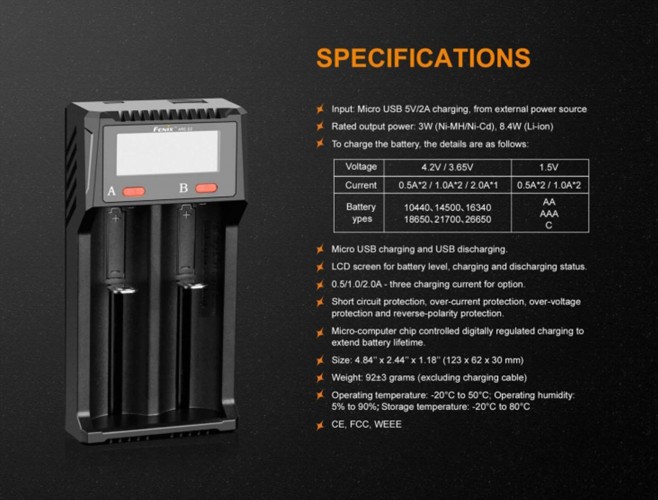 Зарядное устройство Fenix ARE-D2 на 2 канал с функцией PowerBank