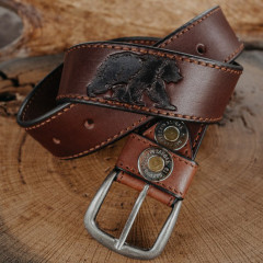 Ремень брючный Пергама Медведь из натуральной кожи Коричневый