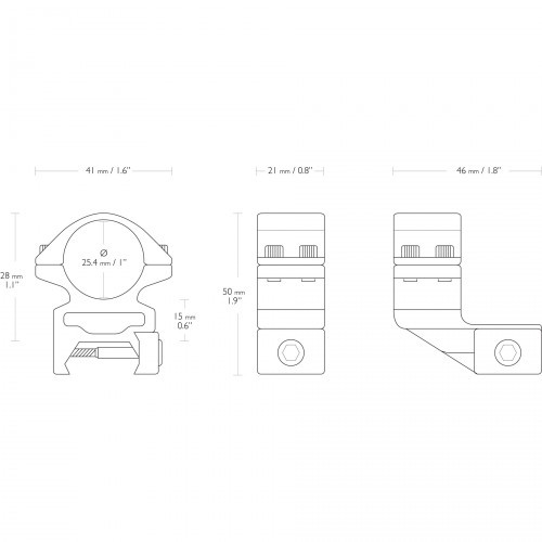 Кольца для прицела Hawke Extension (22124) D=25.4 мм H=15 мм V=46 мм на Weaver | Высокий 2 шт