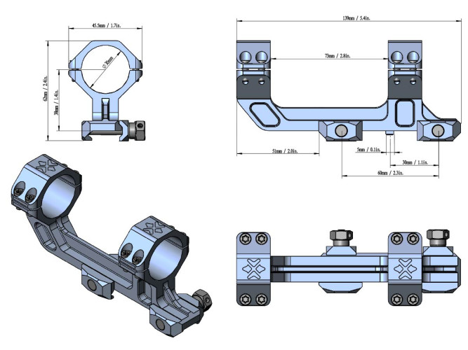 Кронштейн-моноблок Vector Optics 1-Piece Extended Picatinny AR Mount на Picatinny D=30 мм H=38 мм 20 MOA Черный