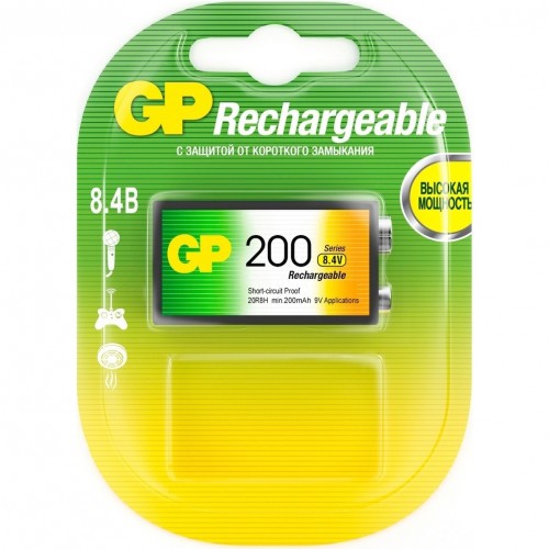 Аккумулятор GP Rechargeable 20R8H Тип 6LR61 9V 200 мАч 1 шт