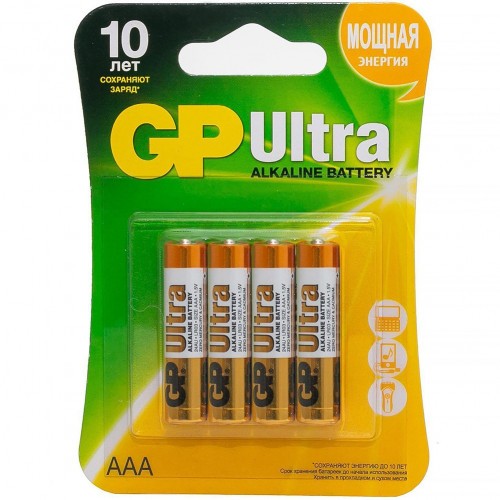 Батарейки алкалиновые GP Ultra Alkaline 24AU Тип LR03 (AAA) 1.5V 1350 мАч 4 шт