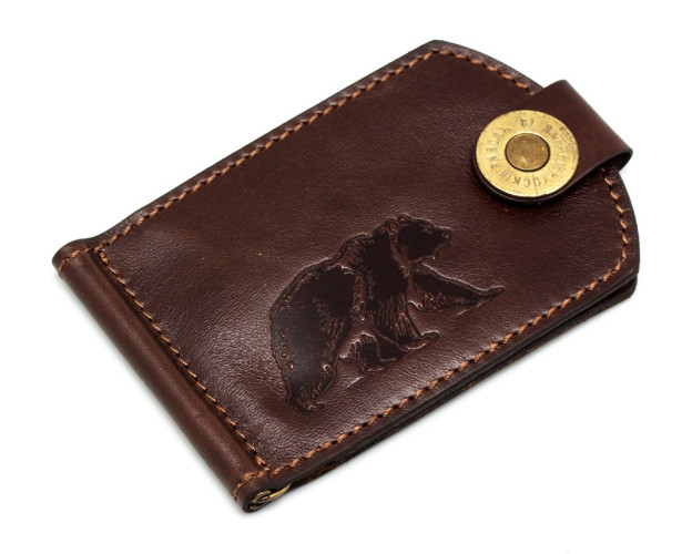 Купюродержатель Пергама Медведь из натуральной кожи Коричневый