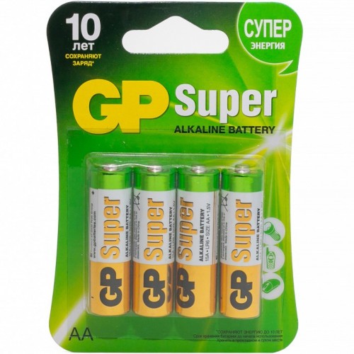 Батарейки алкалиновые GP Super Alkaline 15АRS Тип LR6 (АA) 1.5V 2500 мАч 4 шт
