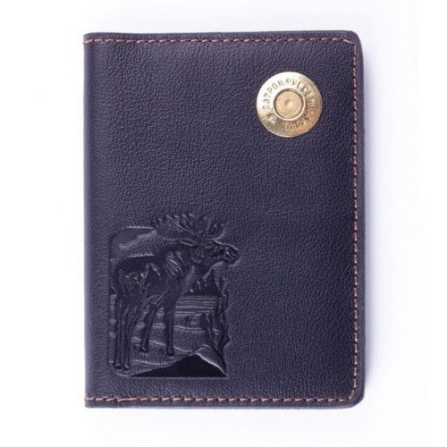 Обложка для автодокументов Пергама Лось из натуральной кожи Черный