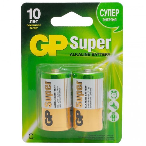 Батарейки алкалиновые GP Super Alkaline 14А Тип LR14 (C) 1.5V 7300 мАч 2 шт