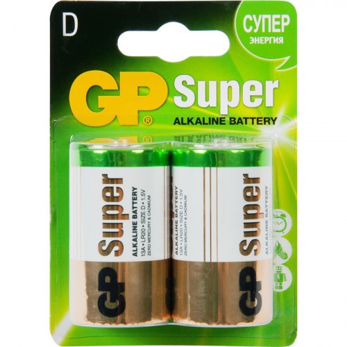 Батарейки алкалиновые GP Super Alkaline 13А Тип LR20 (D) 1.5V 14300 мАч 2 шт