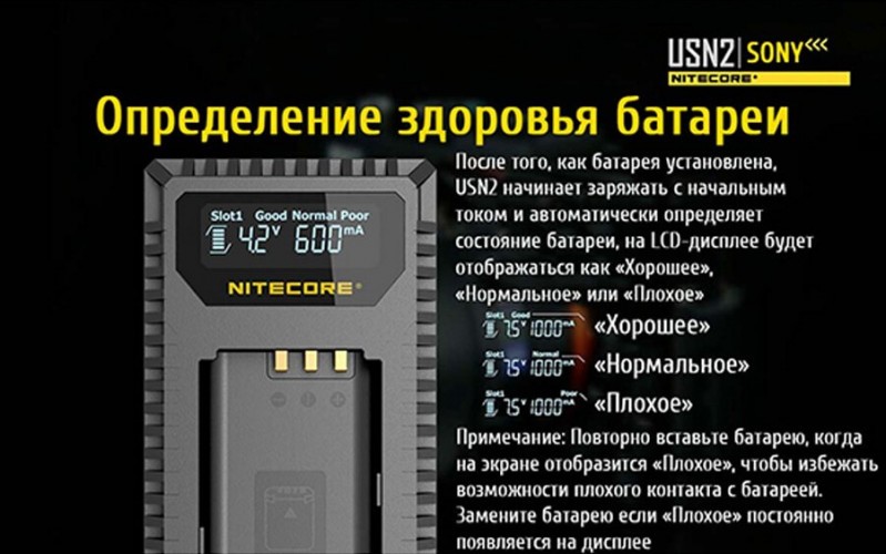 Зарядное устройство Nitecore USN2 на 2 канала для аккумуляторов от камер Sony