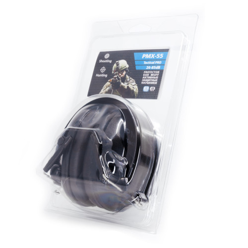 Наушники активные стрелковые PMX Tactical Pro PMX-55B 26-85 ДБ Чёрный