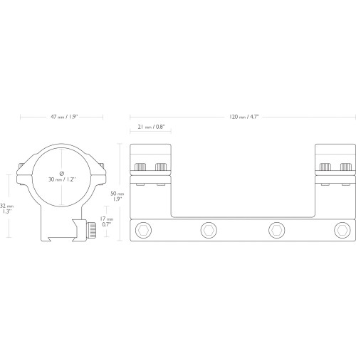 Кольца-моноблок для прицела Hawke Match (22111) D=30 мм H=17 мм на Призму (9-11 мм) | Средний
