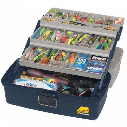 Ящик Plano Three Tray Tackle Box (613306) для хранения приманок и аксессуаров с 3-уровневой системой Синий / Серый