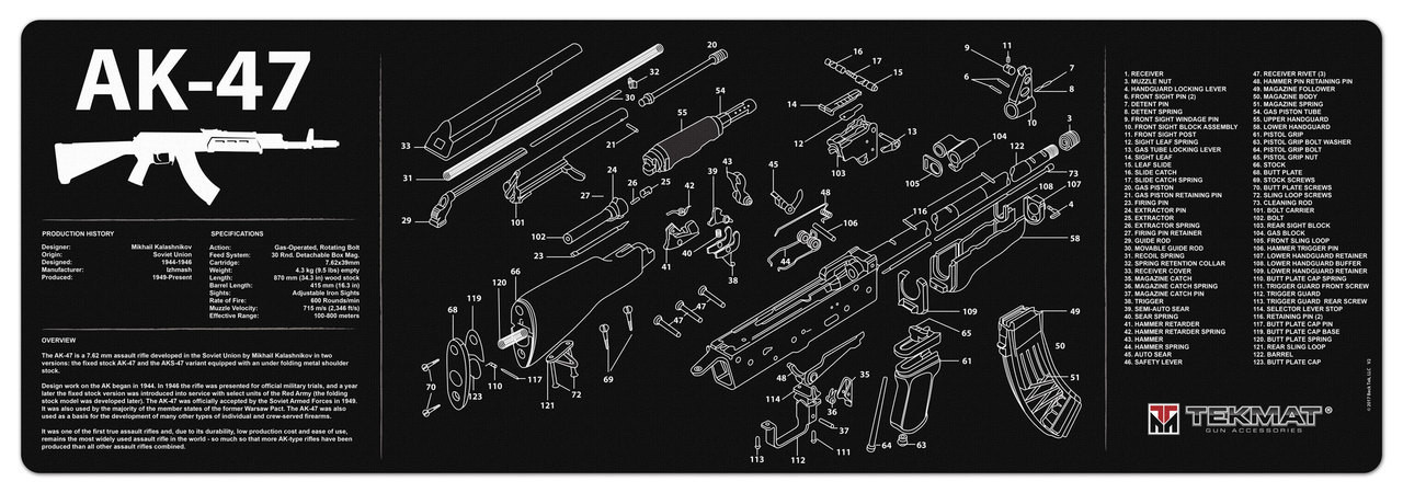 Коврик TekMat AK47 для чистки оружия AK47 30х91 см Черный