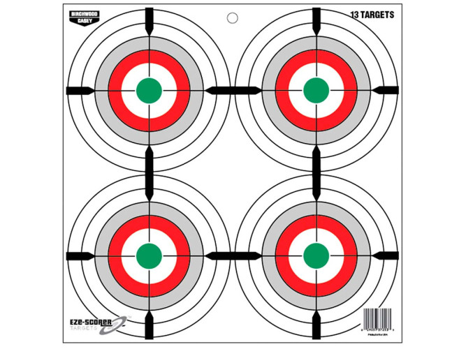 Мишень бумажная 4 цели на листе Birchwood Eze-Scorer Multiple Bull's-Eye Paper Target, 12", 13шт.