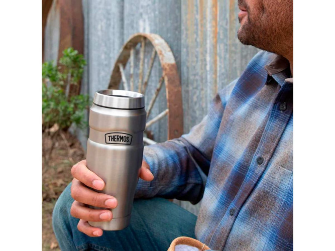 Термос для напитков (термокружка) THERMOS KING SK-1005 MS 0.47L, нержавеющая сталь, клапан, крышка-пробка, цвет стальной